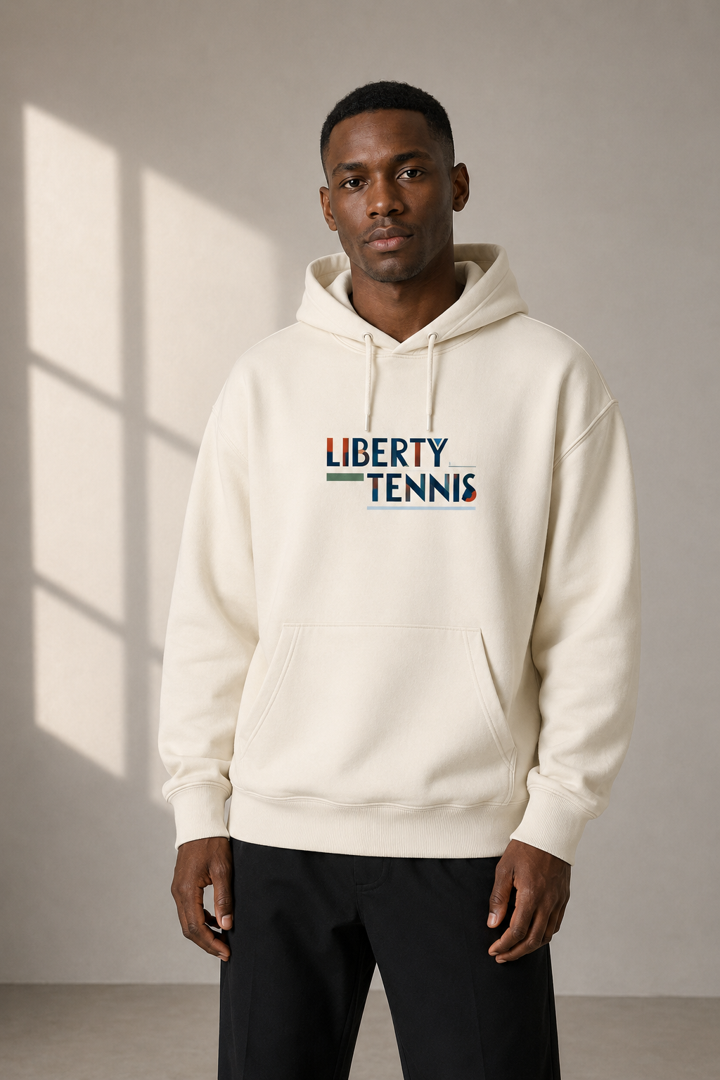 Sweat à capuche New York Tennis Escaliers 10. design textile unisexe [color:natural] [view:front]