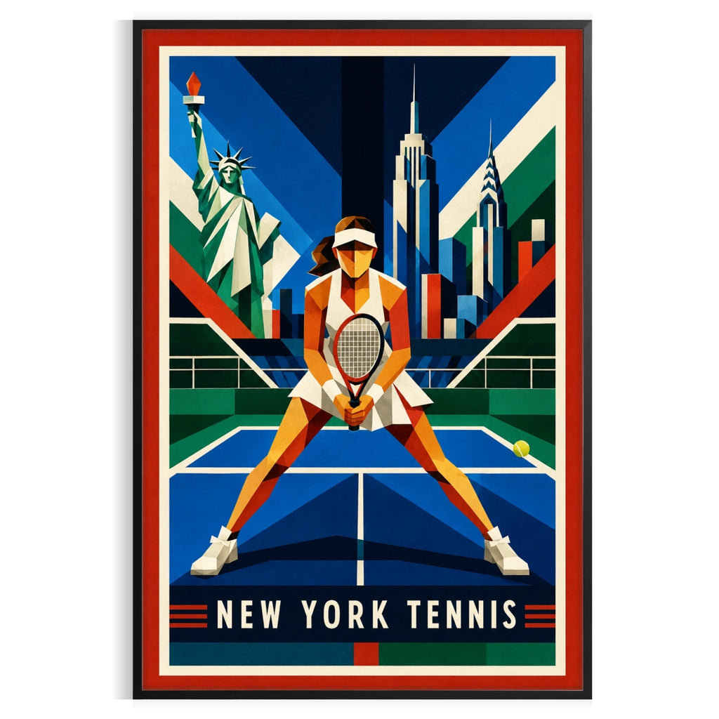 Affiche New York Tennis Geometric Femme Split Step prêt, affiche Art déco de tennis new-yorkaise