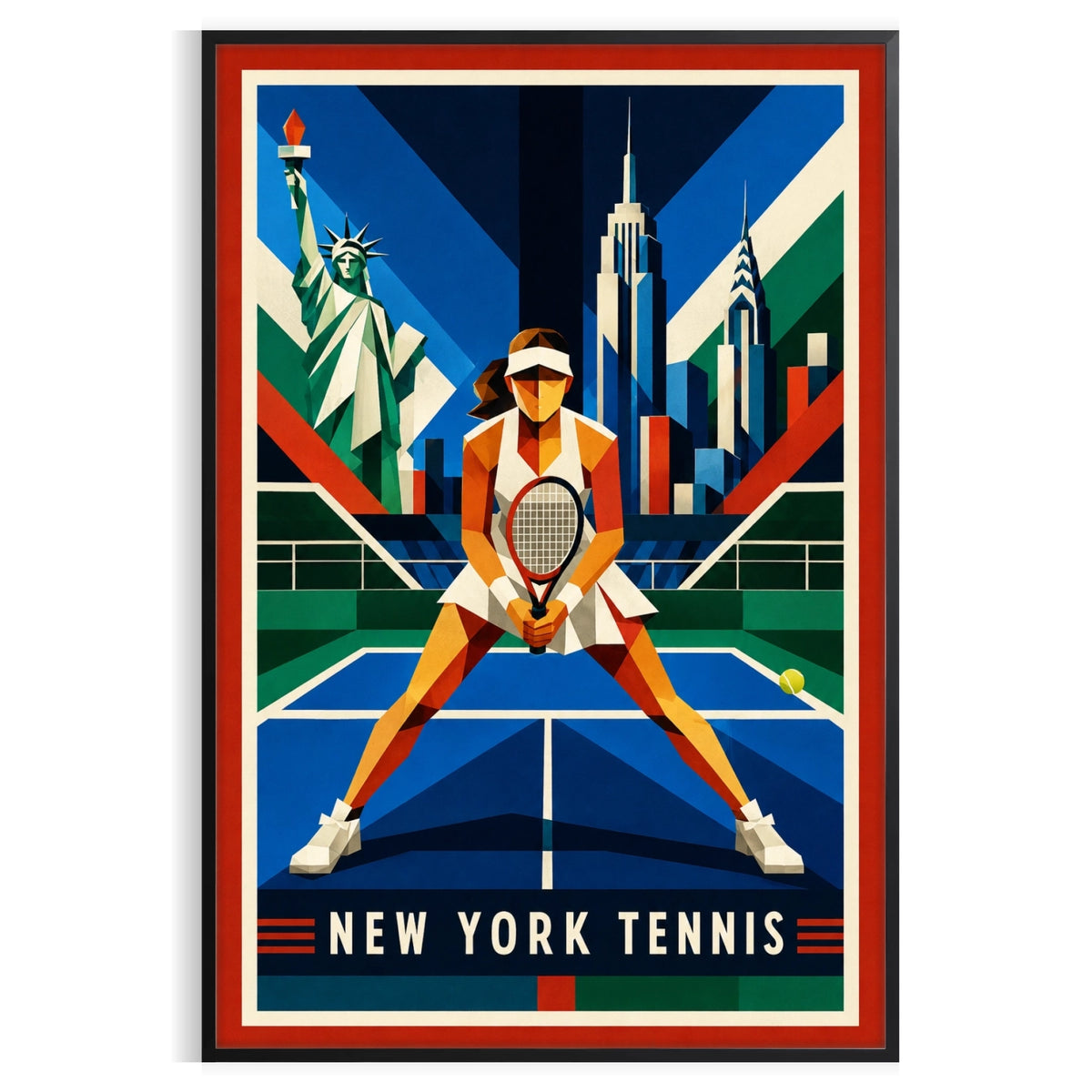 Affiche New York Tennis Geometric Femme Split Step prêt, affiche Art déco de tennis new-yorkaise