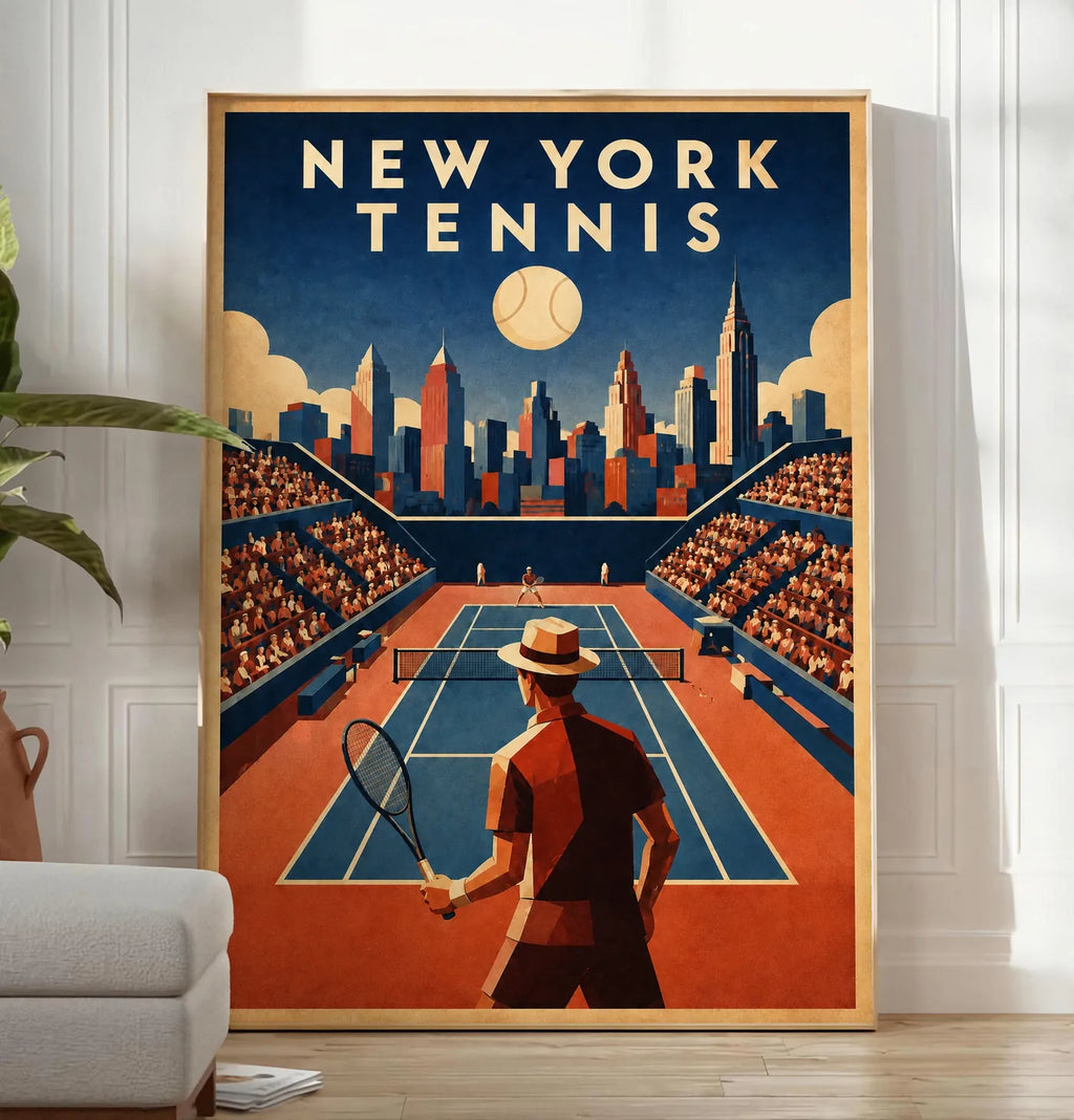 Affiche New York Tennis Homme Twilight Baseline 2, affiche Art déco de tennis new-yorkaise