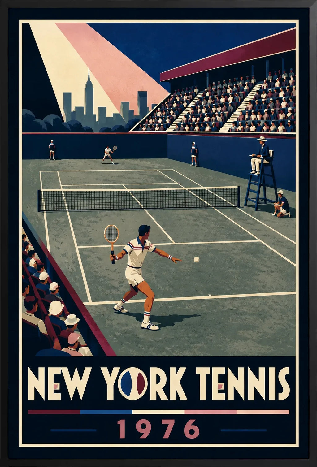 Affiche New York Tennis New York Tennis 1976 Har-Tru vue latérale View, affiche Art déco de tennis new-yorkaise