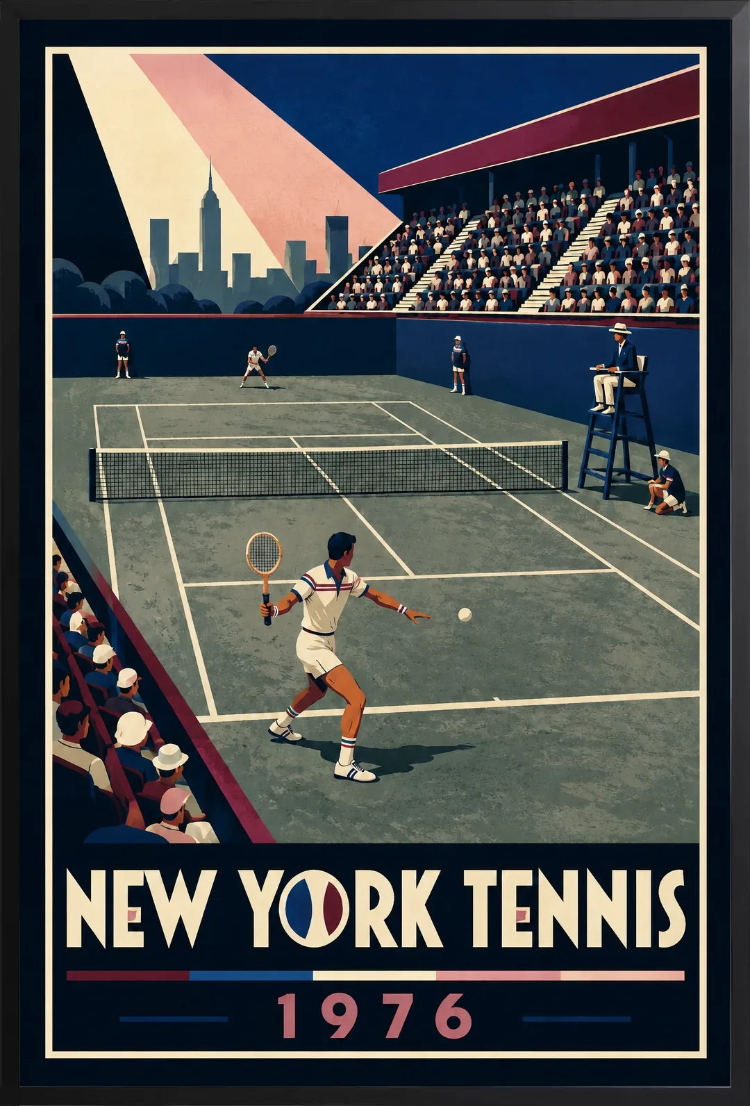 Affiche New York Tennis New York Tennis 1976 Har-Tru vue latérale View, affiche Art déco de tennis new-yorkaise