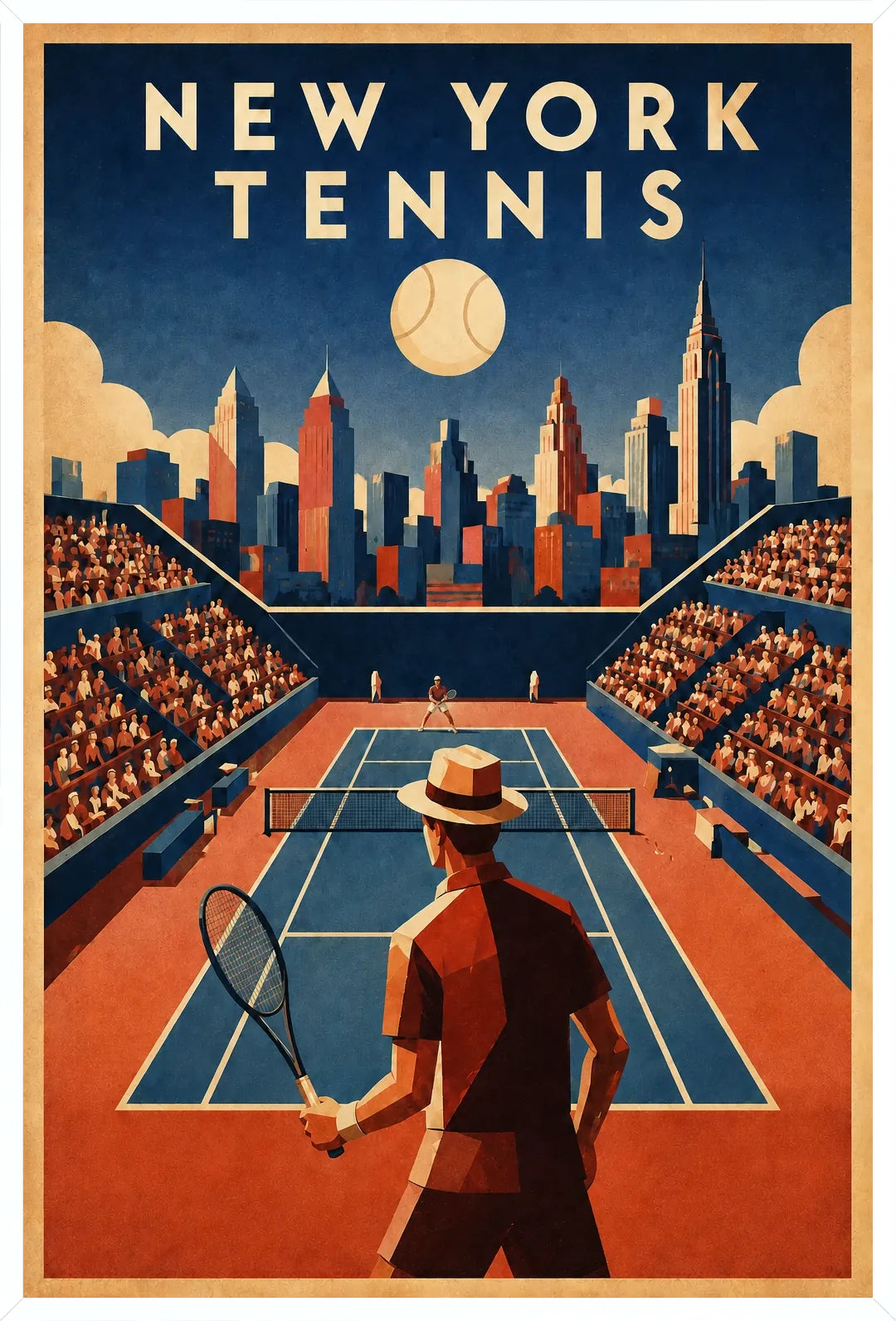 Affiche New York Tennis Homme Twilight Baseline 2, affiche Art déco de tennis new-yorkaise