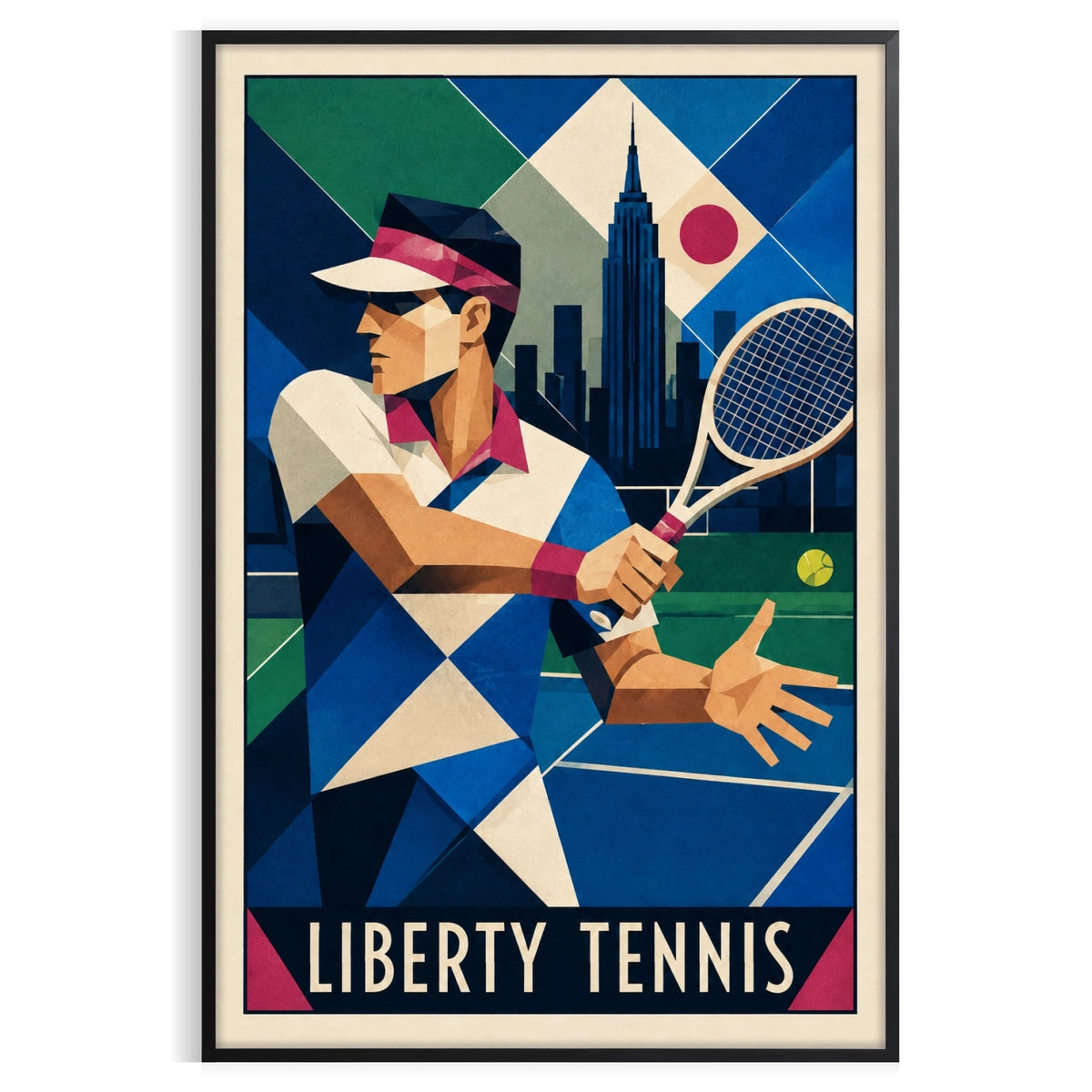 Affiche New York Tennis Art Deco Homme Forehand Followthrough, affiche Art déco de tennis new-yorkaise