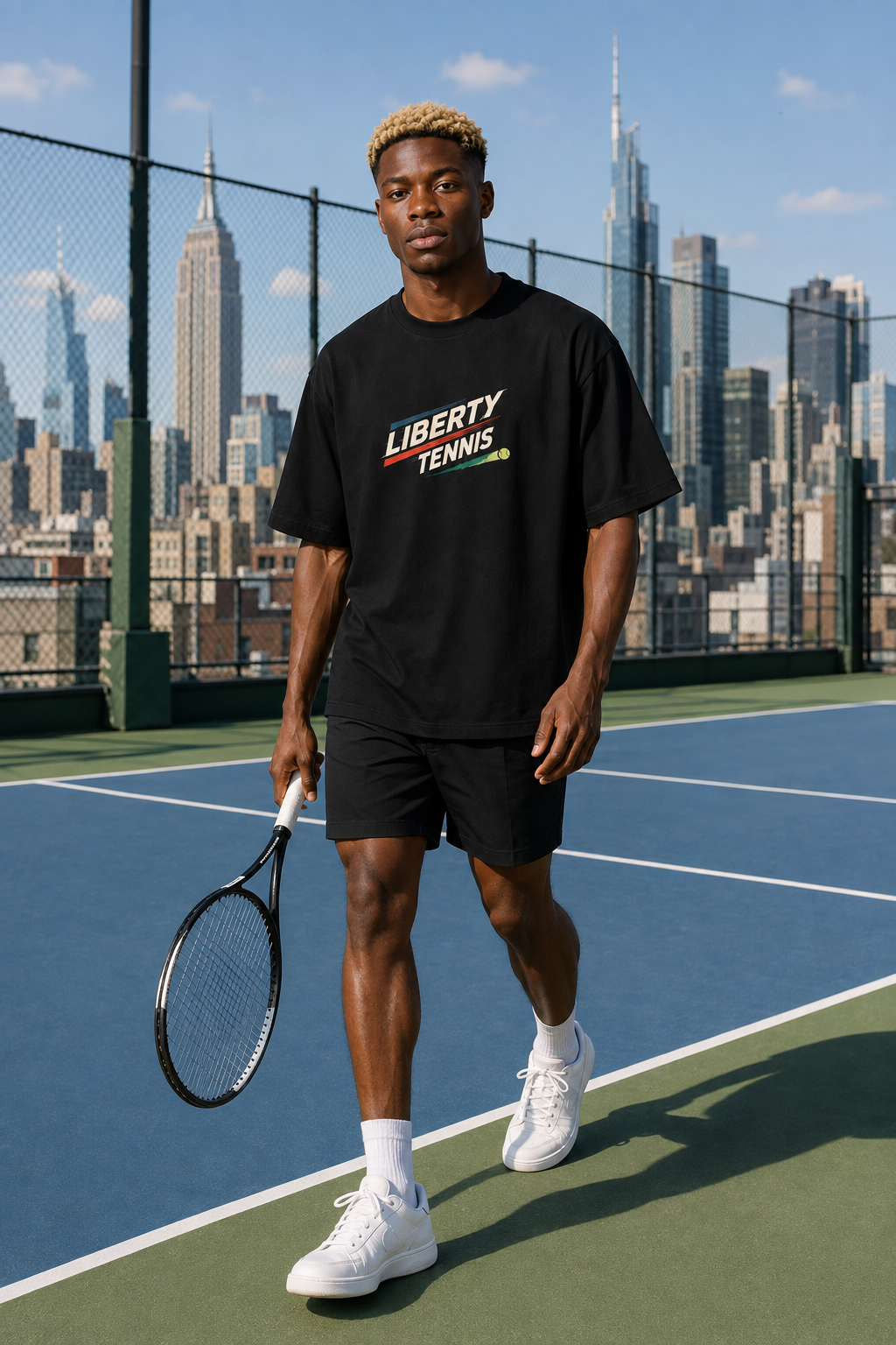 T-shirt New York Tennis Diagonale cinétique 31. design textile unisexe [color:black] [view:front]