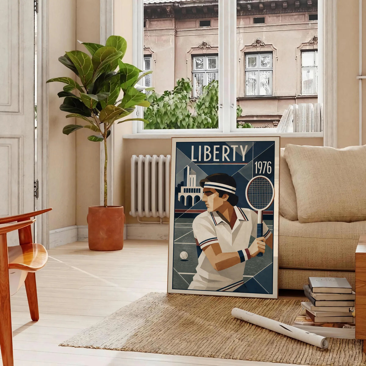 Affiche New York Tennis Liberty Tennis 1976 Har-Tru prêt, affiche Art déco de tennis new-yorkaise