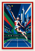 Affiche New York Tennis New York Tennis Femme action offensive, affiche Art déco de tennis new-yorkaise