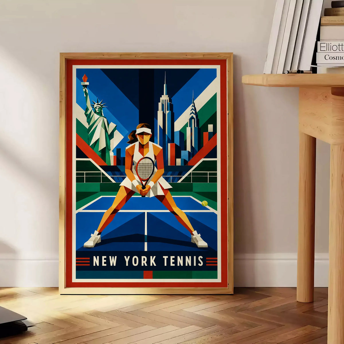Affiche New York Tennis Geometric Femme Split Step prêt, affiche Art déco de tennis new-yorkaise
