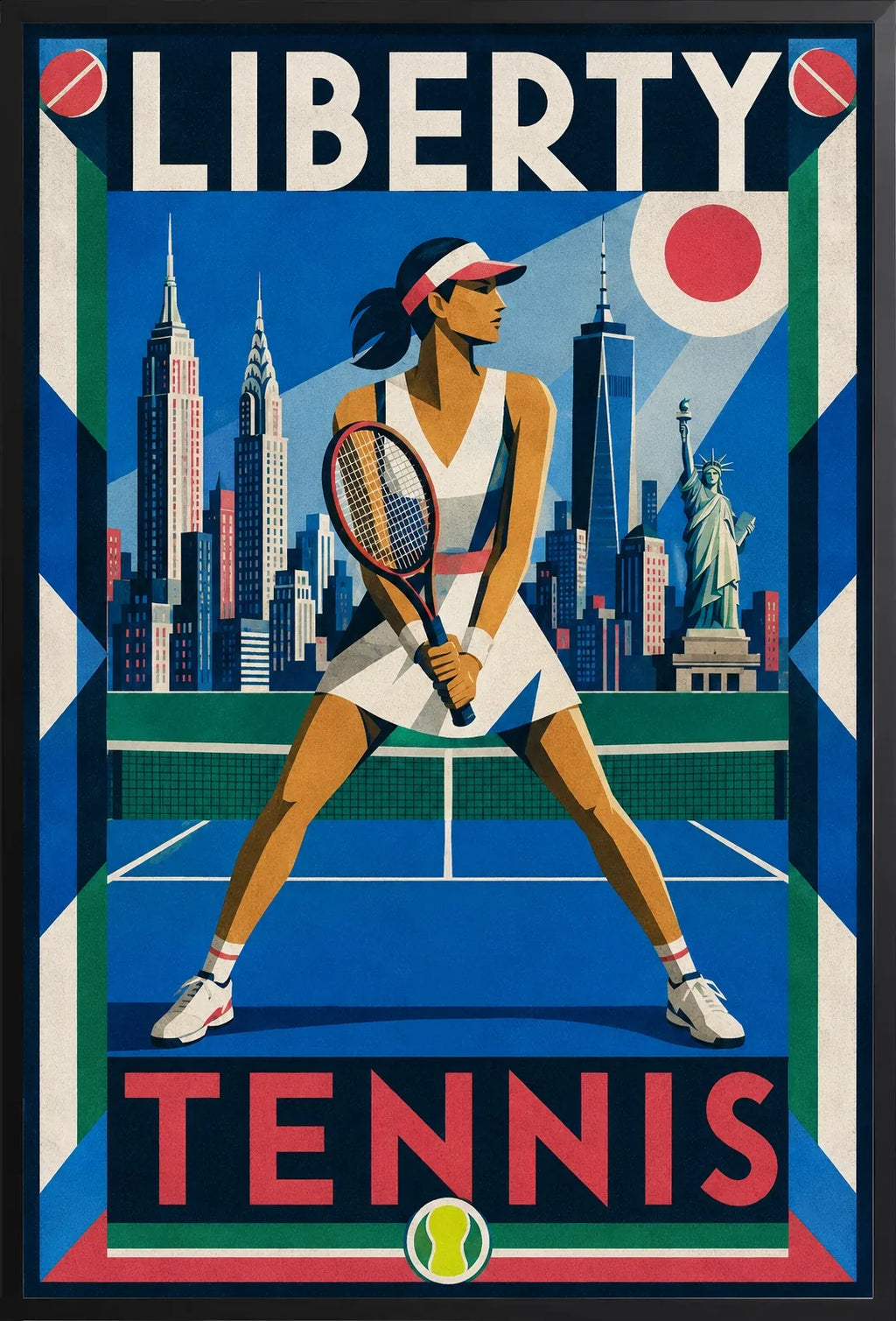 Affiche New York Tennis New York Tennis Femme prêt Pose, affiche Art déco de tennis new-yorkaise