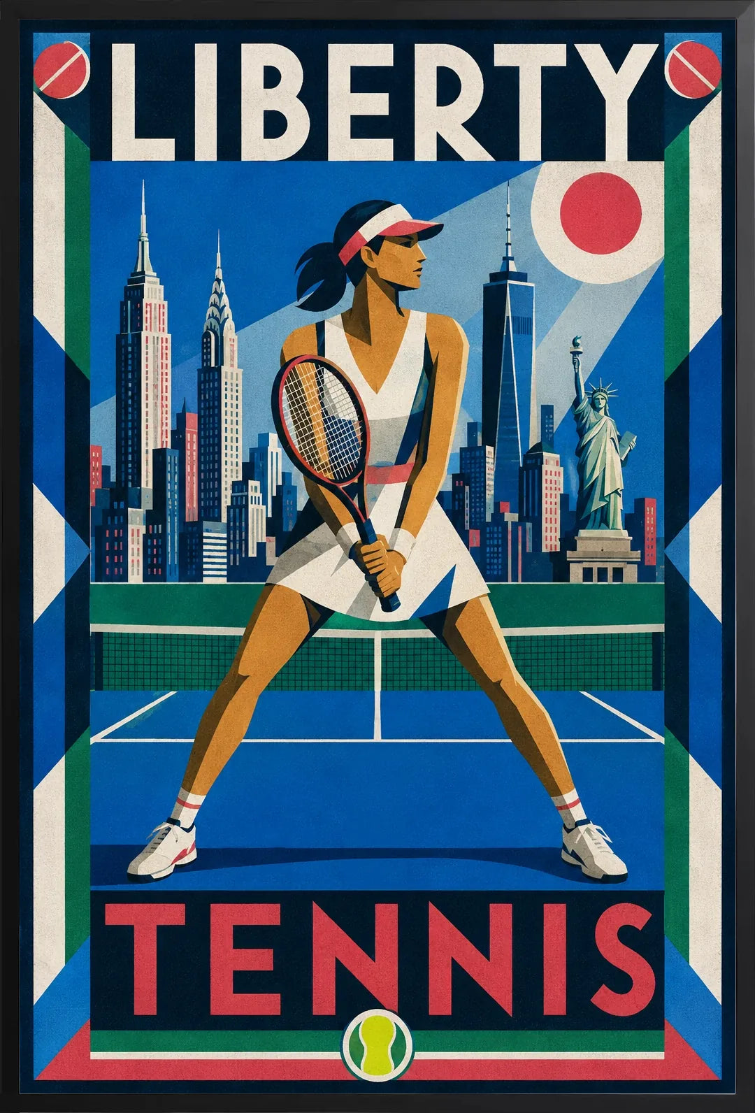 Affiche New York Tennis New York Tennis Femme prêt Pose, affiche Art déco de tennis new-yorkaise