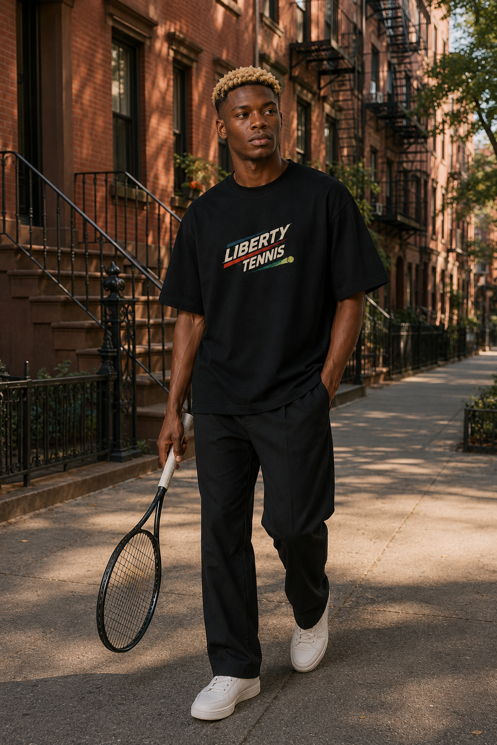 T-shirt New York Tennis Diagonale cinétique 31. design textile unisexe [color:black] [view:front]