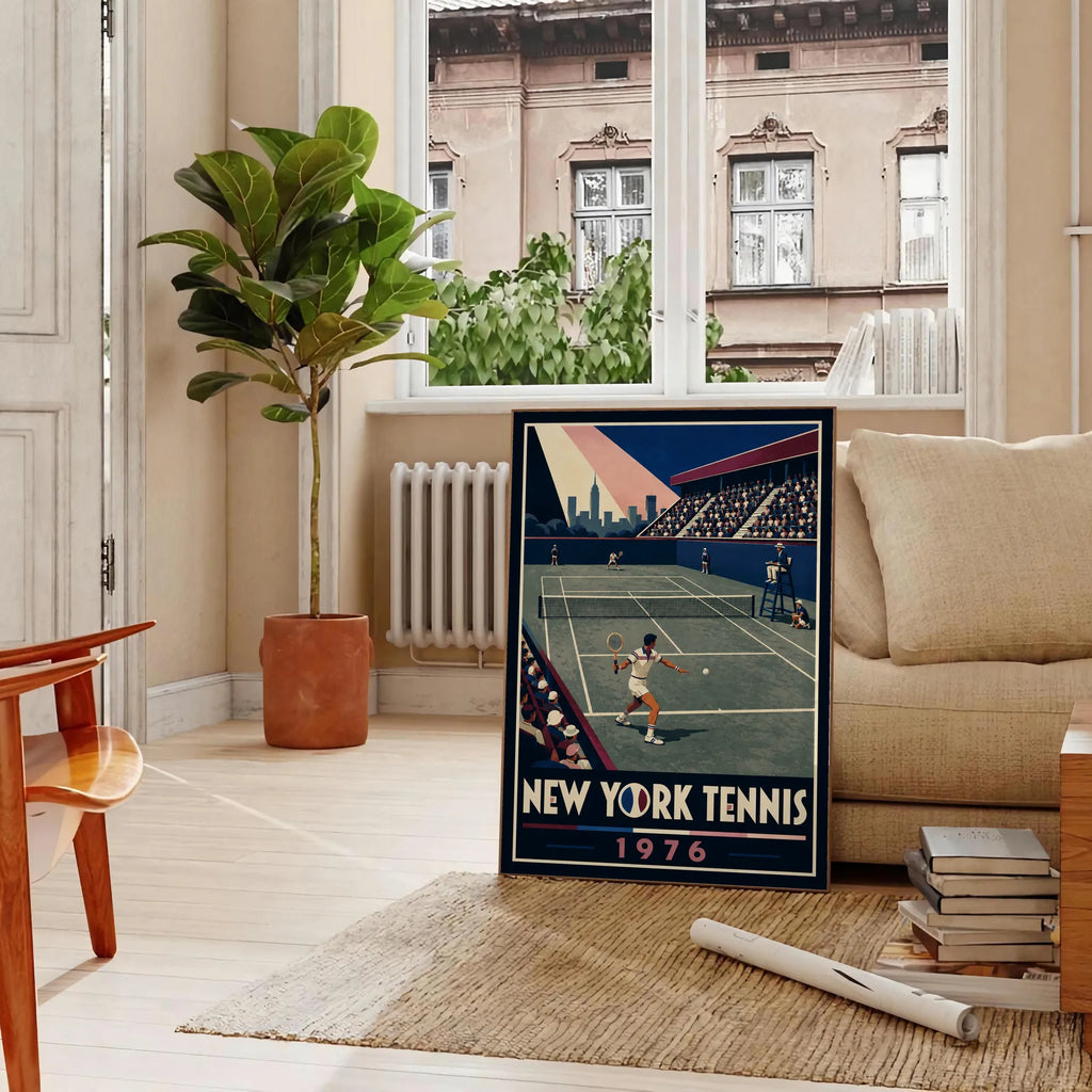 Affiche New York Tennis New York Tennis 1976 Har-Tru vue latérale View, affiche Art déco de tennis new-yorkaise