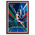 Affiche New York Tennis New York Tennis Femme action offensive, affiche Art déco de tennis new-yorkaise