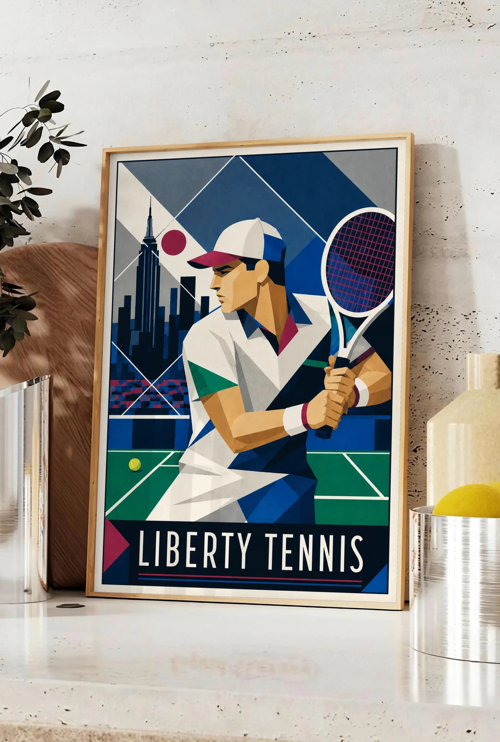 Affiche New York Tennis New York Male Art Deco Coiled revers, affiche Art déco de tennis new-yorkaise