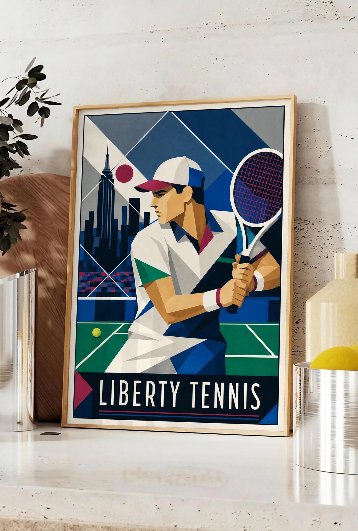 Affiche New York Tennis New York Male Art Deco Coiled revers, affiche Art déco de tennis new-yorkaise