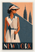 Affiche New York Tennis Femme Coral profil, affiche Art déco de tennis new-yorkaise