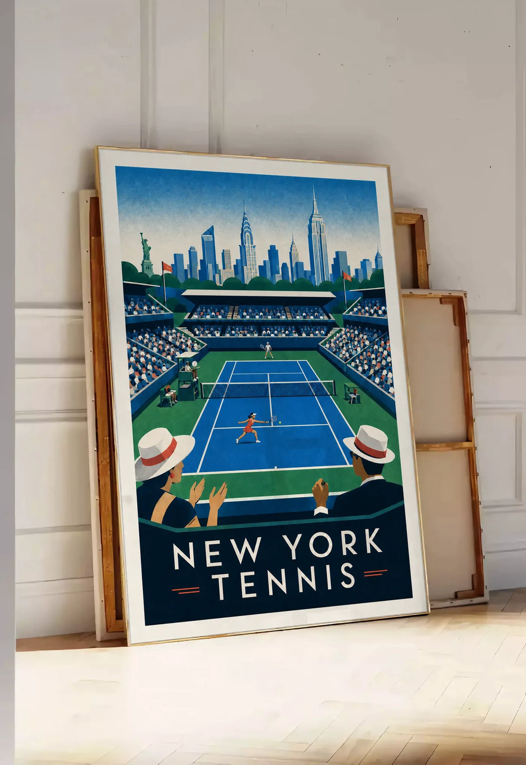 Affiche New York Tennis Stadium Femme Sprint volée, affiche Art déco de tennis new-yorkaise