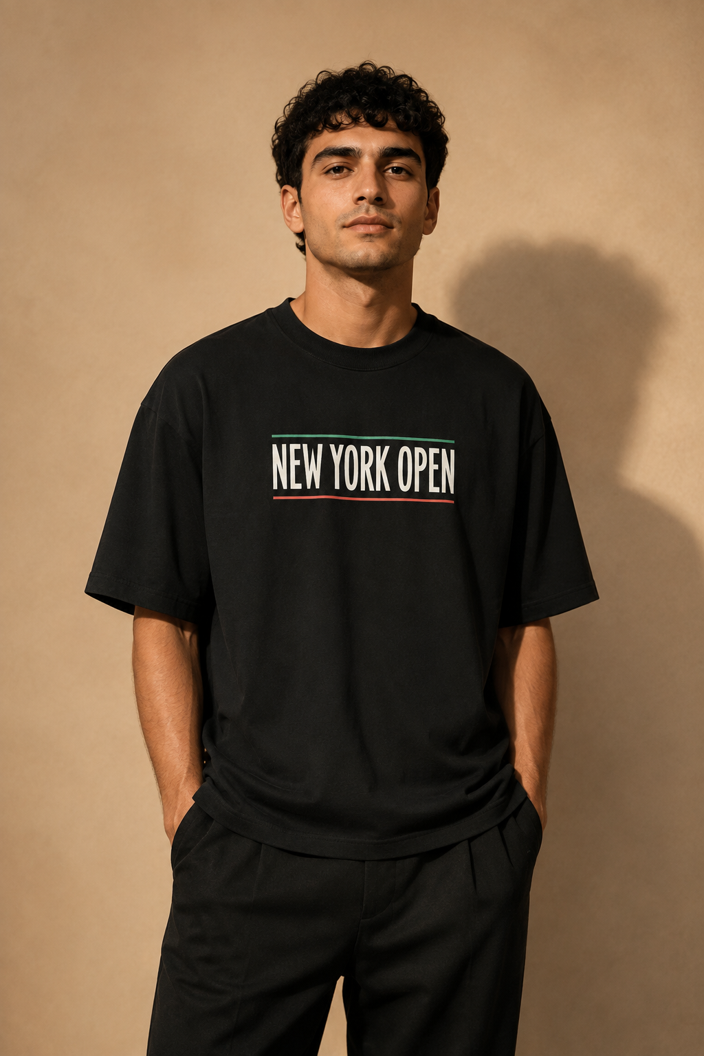 T-shirt New York Tennis Typographie compacte 15. design textile unisexe [color:black] [view:front]