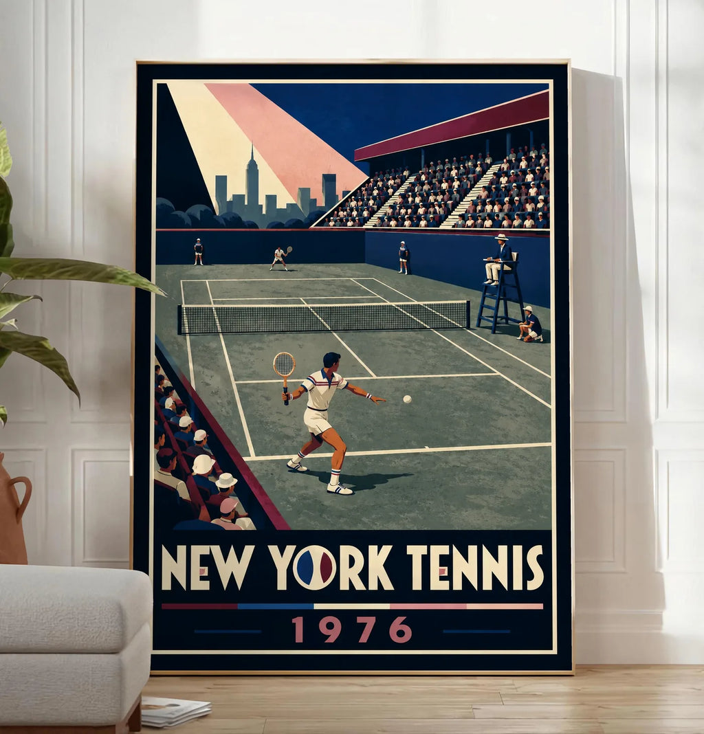 Affiche New York Tennis New York Tennis 1976 Har-Tru vue latérale View, affiche Art déco de tennis new-yorkaise