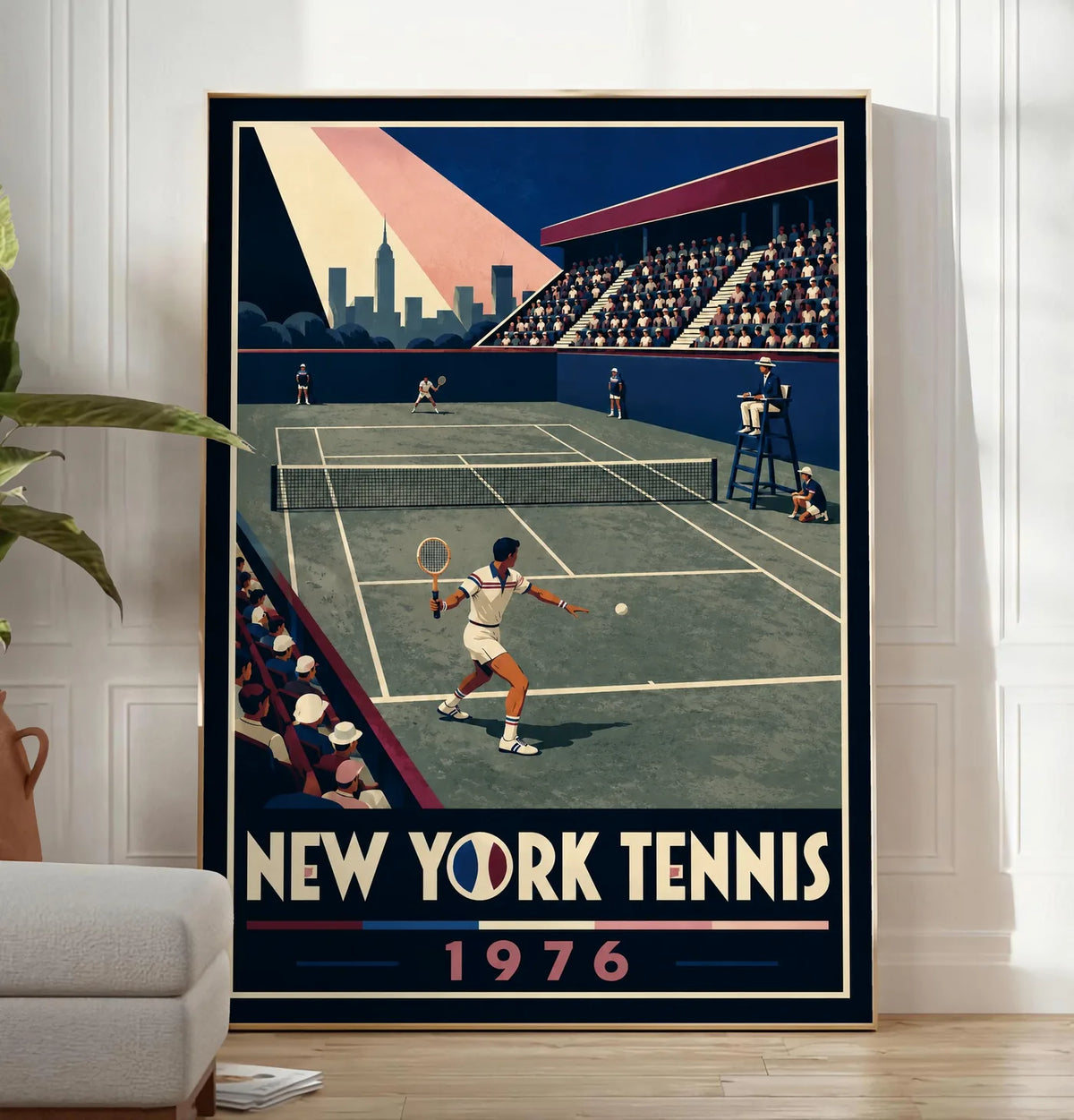 Affiche New York Tennis New York Tennis 1976 Har-Tru vue latérale View, affiche Art déco de tennis new-yorkaise
