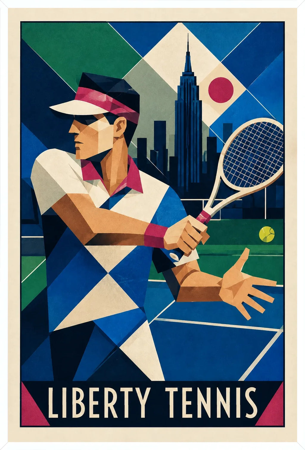 Affiche New York Tennis Art Deco Homme Forehand Followthrough, affiche Art déco de tennis new-yorkaise