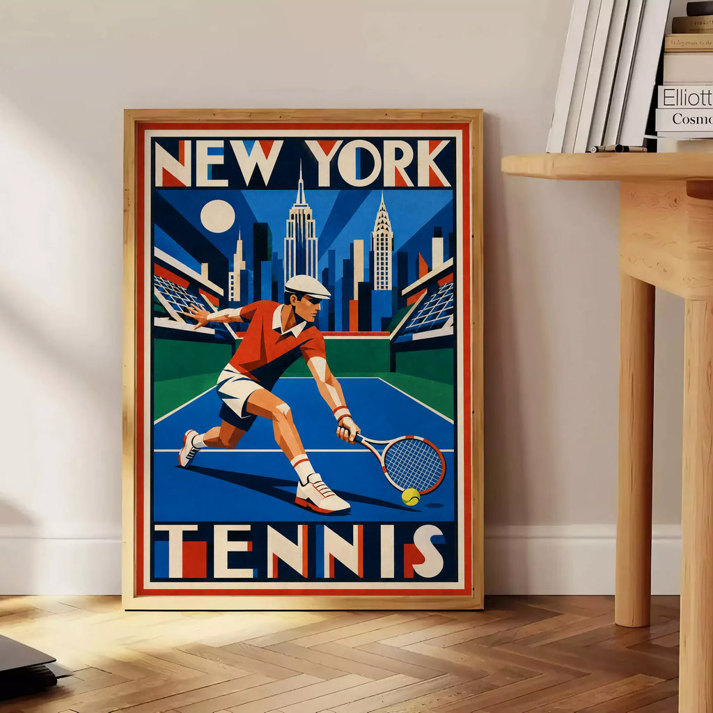 Affiche New York Tennis New York Tennis Homme slice bas, affiche Art déco de tennis new-yorkaise