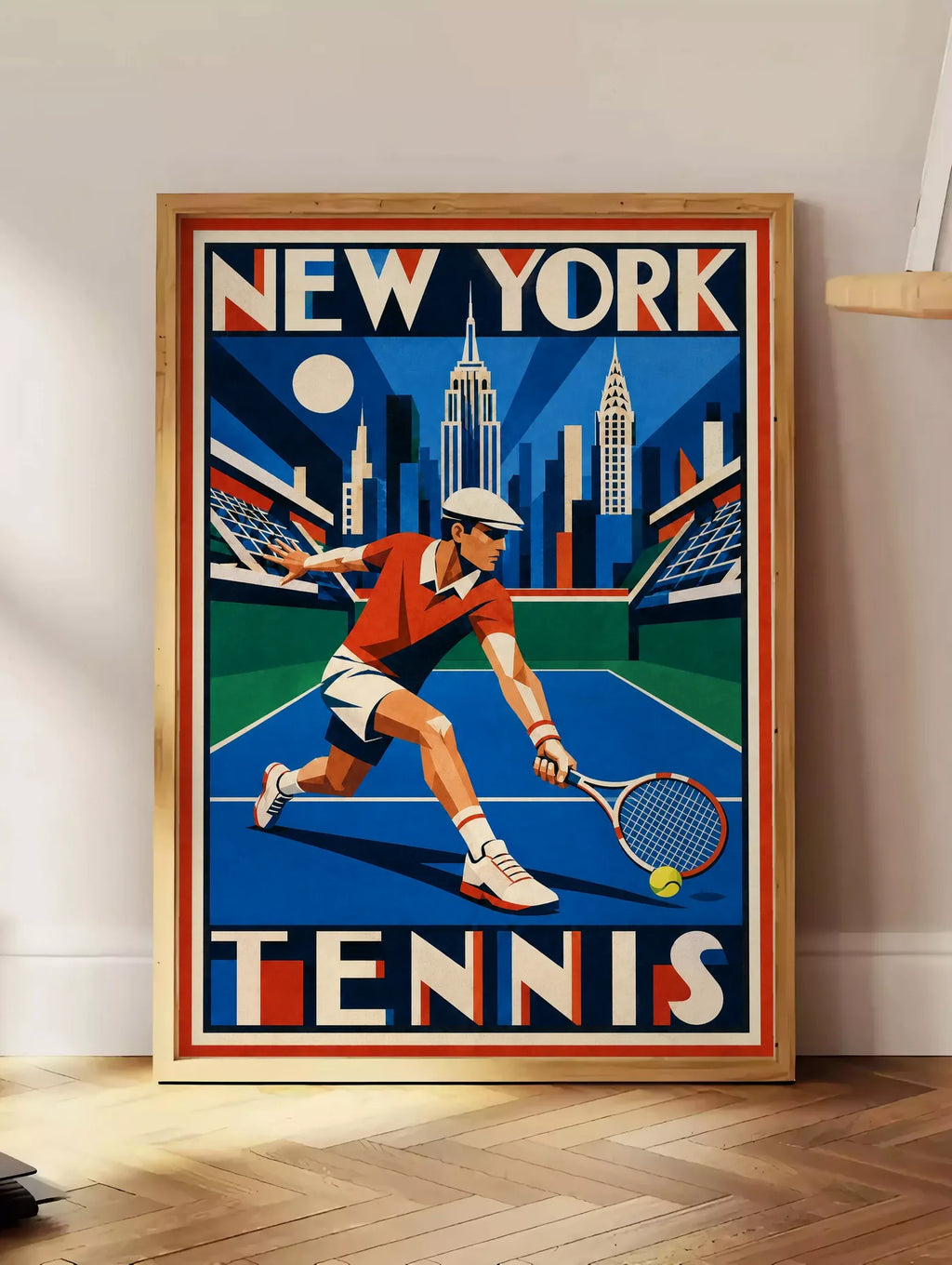 Affiche New York Tennis New York Tennis Homme slice bas, affiche Art déco de tennis new-yorkaise