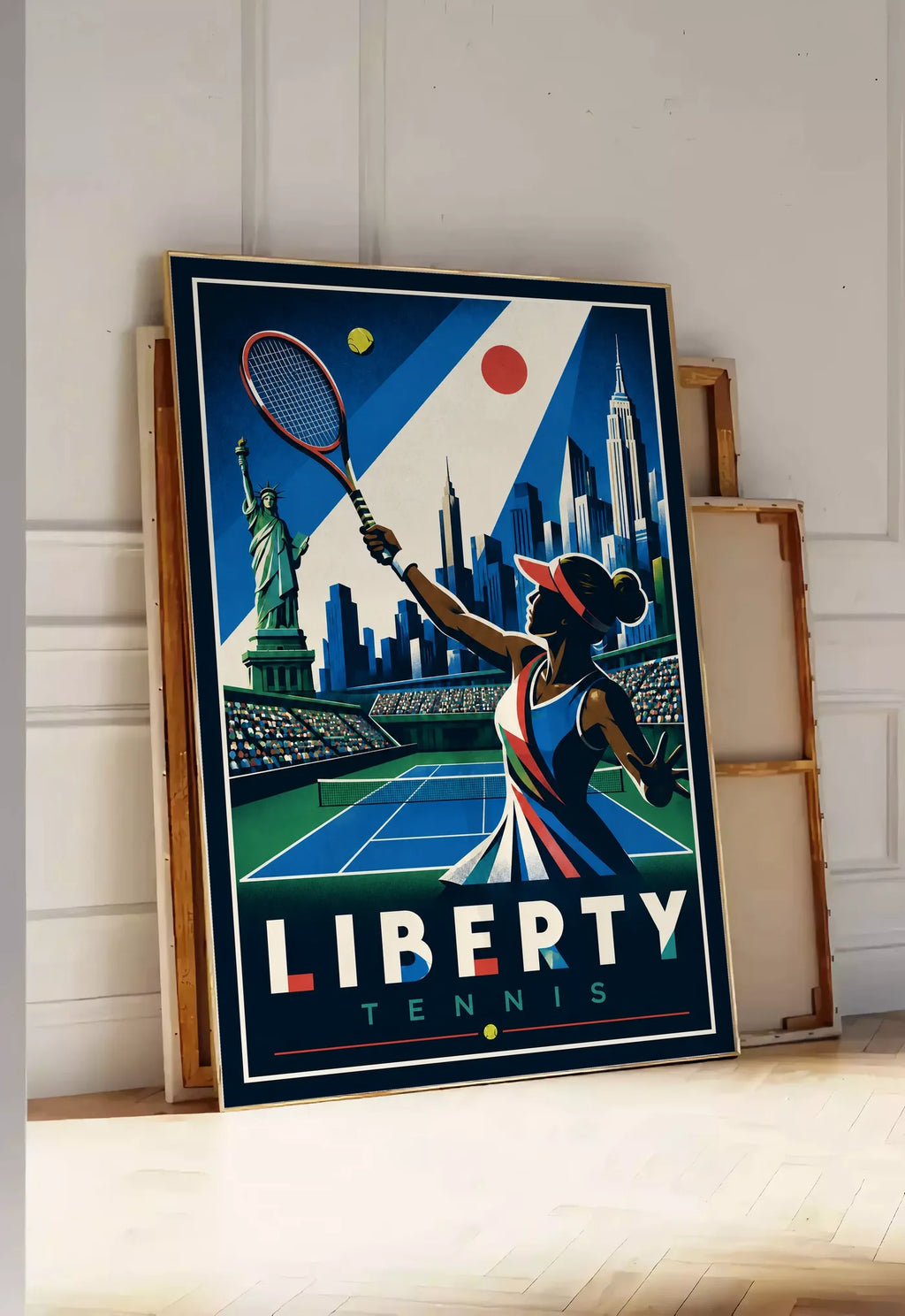 Affiche New York Tennis New York Tennis Femme volée haute, affiche Art déco de tennis new-yorkaise