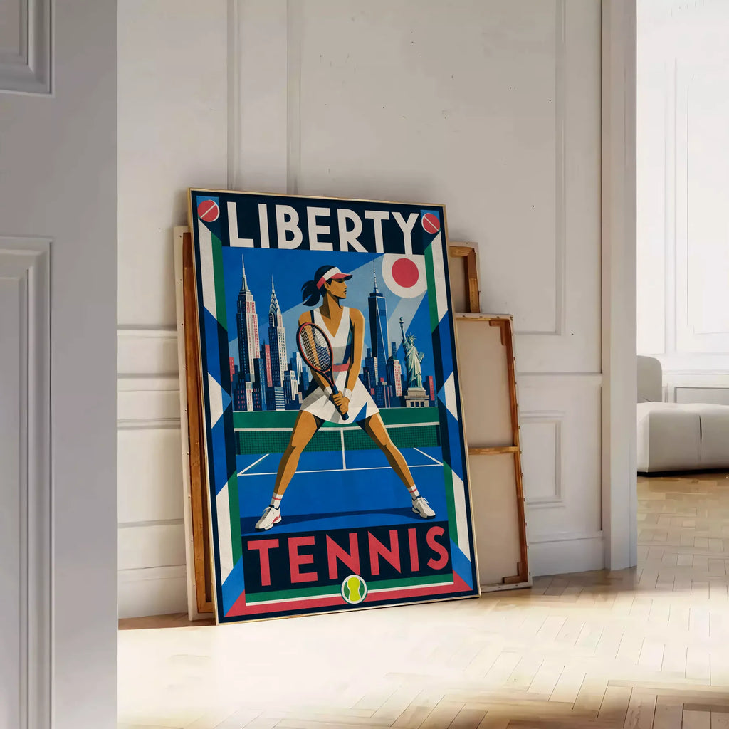 Affiche New York Tennis New York Tennis Femme prêt Pose, affiche Art déco de tennis new-yorkaise