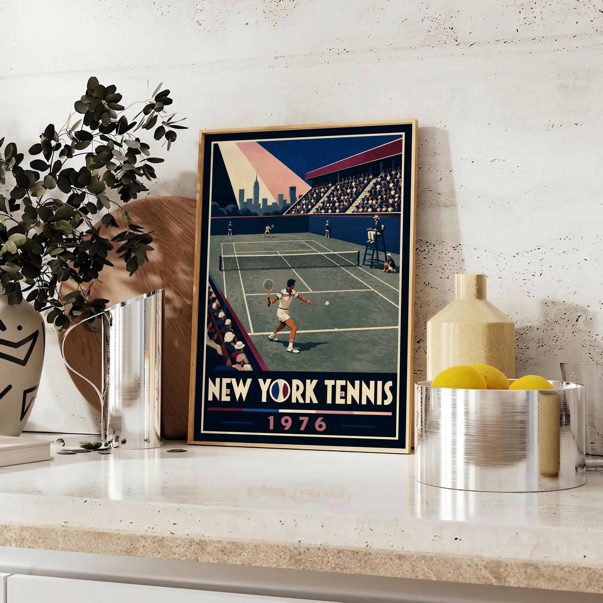 Affiche New York Tennis New York Tennis 1976 Har-Tru vue latérale View, affiche Art déco de tennis new-yorkaise