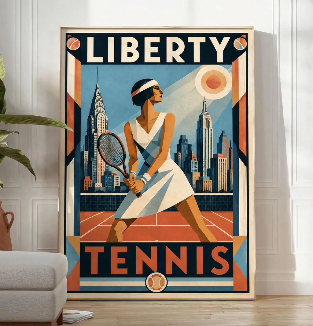 Affiche New York Tennis Femme panorama new-yorkais prêt Pose, affiche Art déco de tennis new-yorkaise