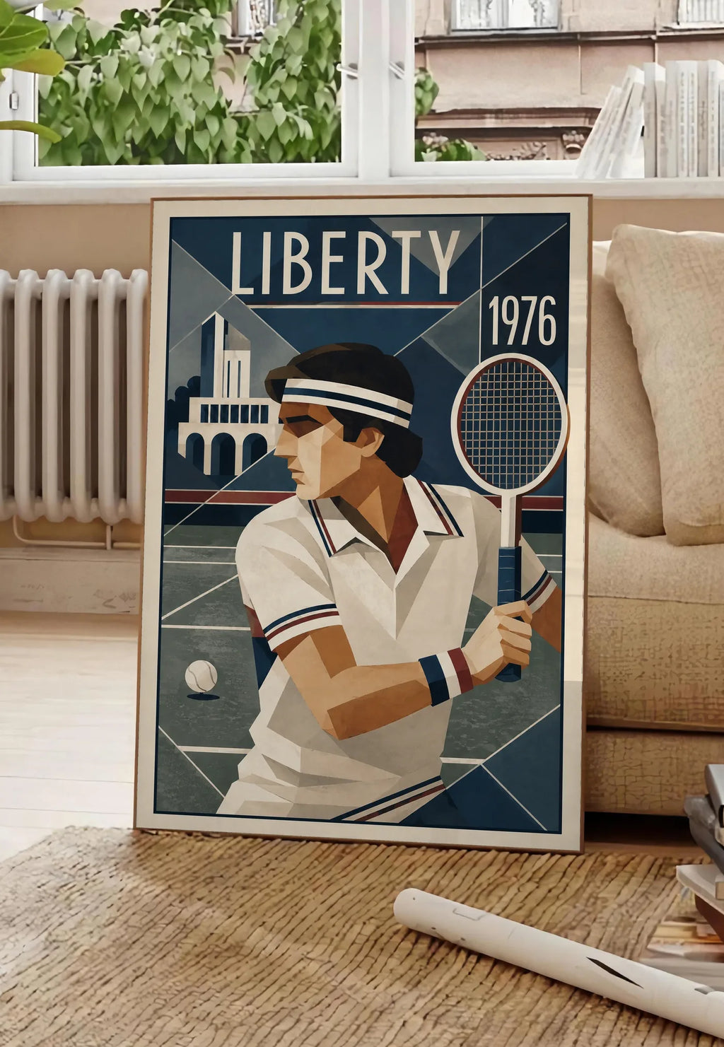 Affiche New York Tennis Liberty Tennis 1976 Har-Tru prêt, affiche Art déco de tennis new-yorkaise