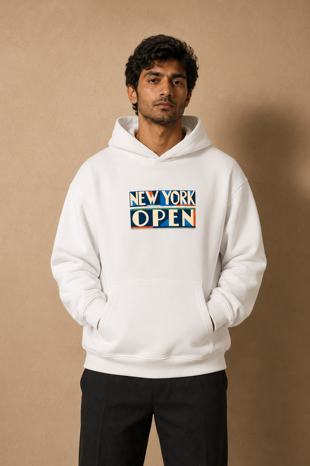 Sweat à capuche New York Tennis Monumental 8. design textile unisexe [color:white] [view:front]