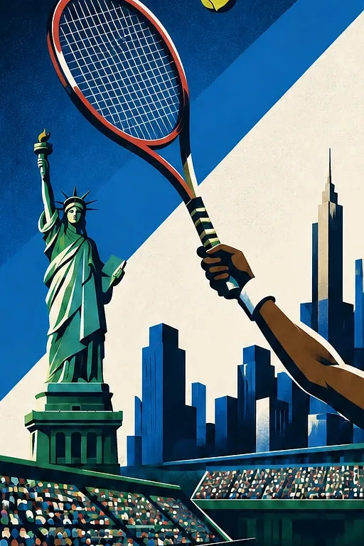 Affiche New York Tennis New York Tennis Femme volée haute, affiche Art déco de tennis new-yorkaise