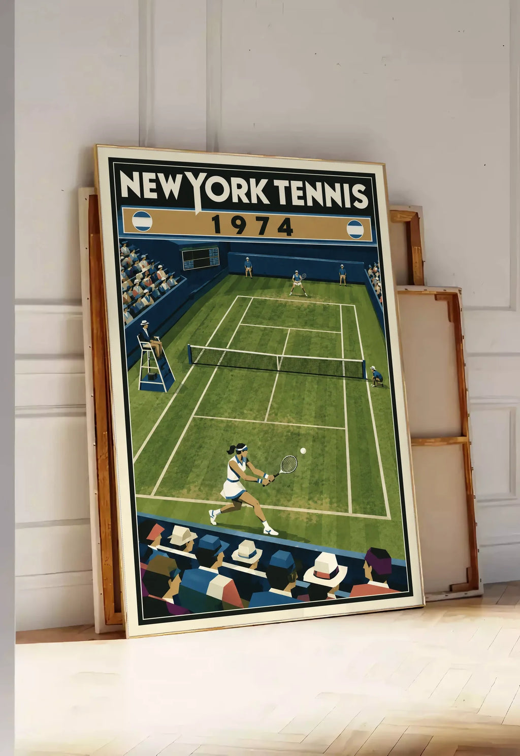 Affiche New York Tennis New York Tennis 1974 gazon revers croisé, affiche Art déco de tennis new-yorkaise