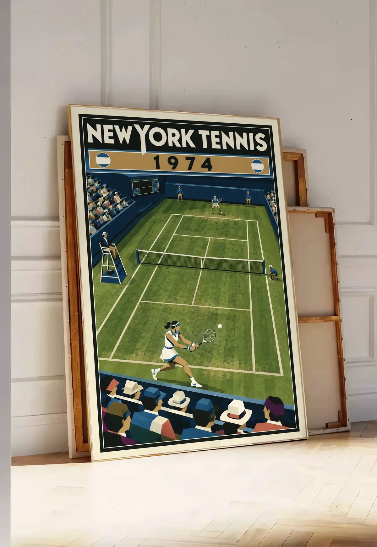 Affiche New York Tennis New York Tennis 1974 gazon revers croisé, affiche Art déco de tennis new-yorkaise