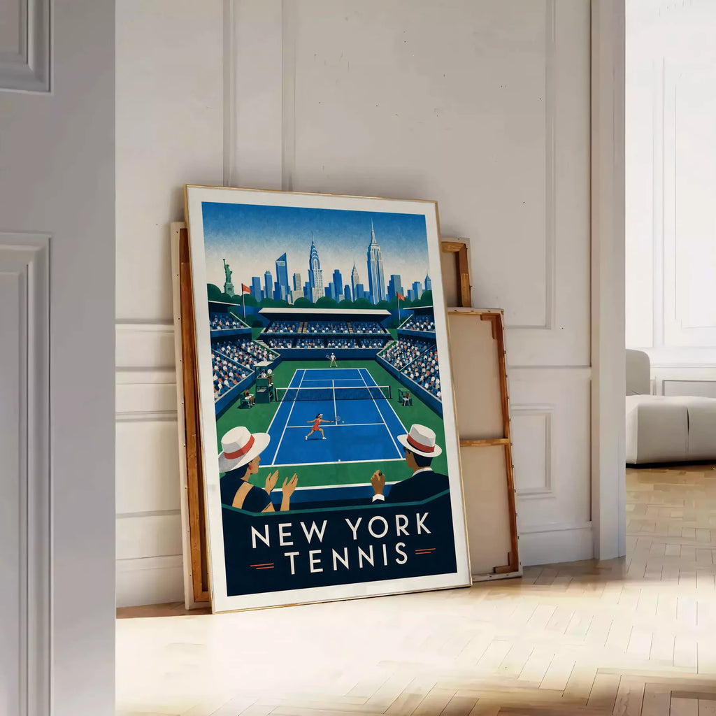 Affiche New York Tennis Stadium Femme Sprint volée, affiche Art déco de tennis new-yorkaise