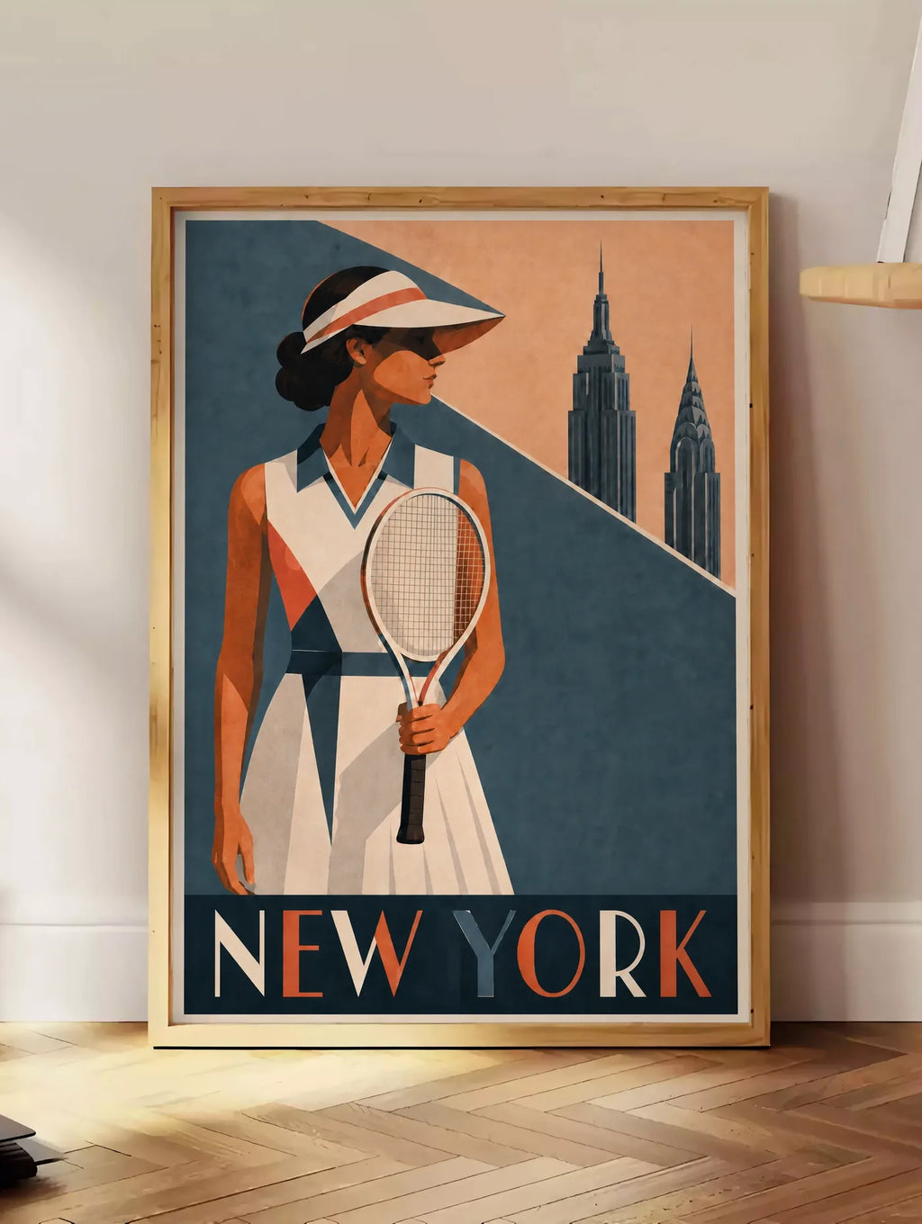 Affiche New York Tennis Femme Coral profil, affiche Art déco de tennis new-yorkaise