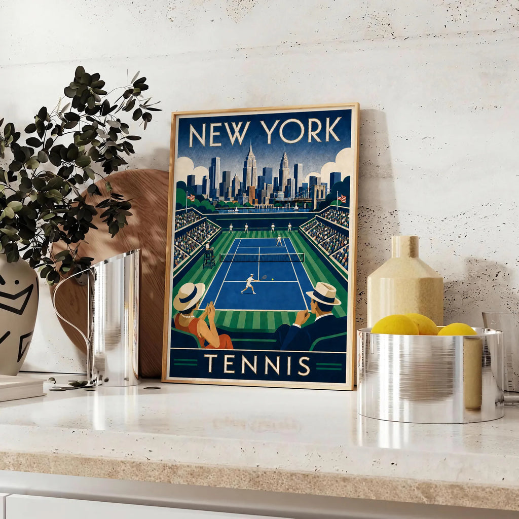 Affiche New York Tennis New York Tennis Stadium Court View, affiche Art déco de tennis new-yorkaise
