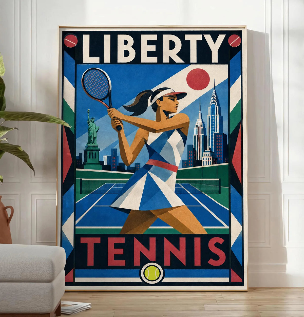 Affiche New York Tennis New York Tennis Femme revers Finish, affiche Art déco de tennis new-yorkaise