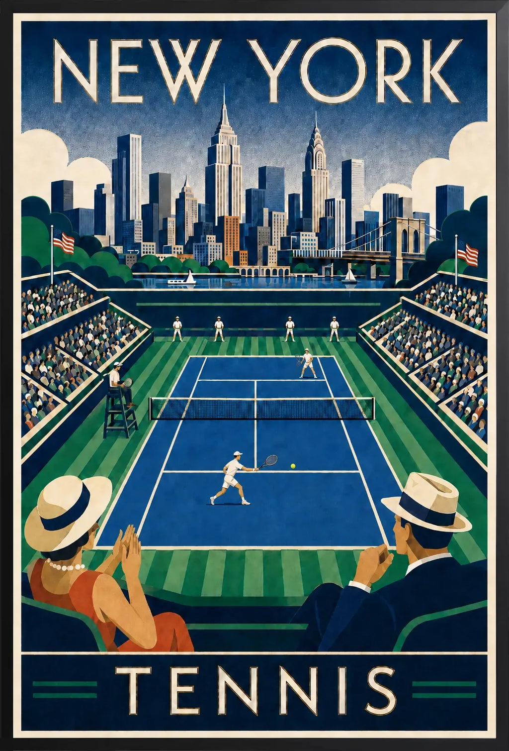 Affiche New York Tennis New York Tennis Stadium Court View, affiche Art déco de tennis new-yorkaise