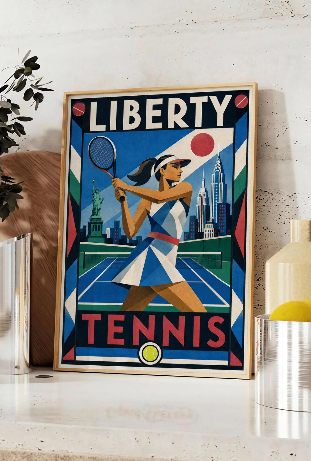 Affiche New York Tennis New York Tennis Femme revers Finish, affiche Art déco de tennis new-yorkaise