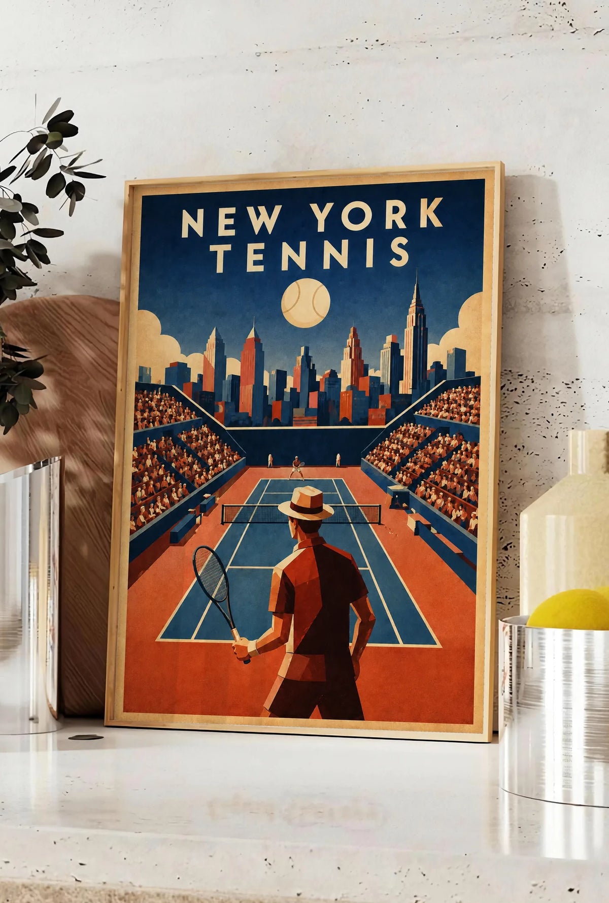 Affiche New York Tennis Homme Twilight Baseline 2, affiche Art déco de tennis new-yorkaise