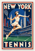 Affiche New York Tennis Tennis Female action offensive, affiche Art déco de tennis new-yorkaise