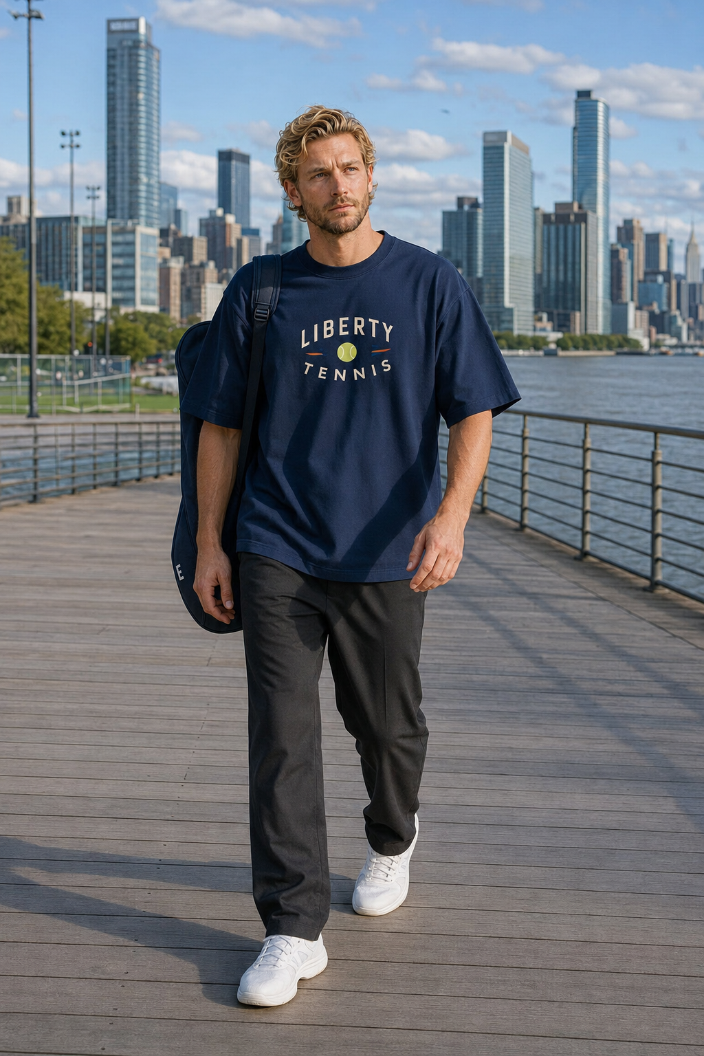 T-shirt New York Tennis Monumental 34. design textile unisexe [color:navy] [view:front]