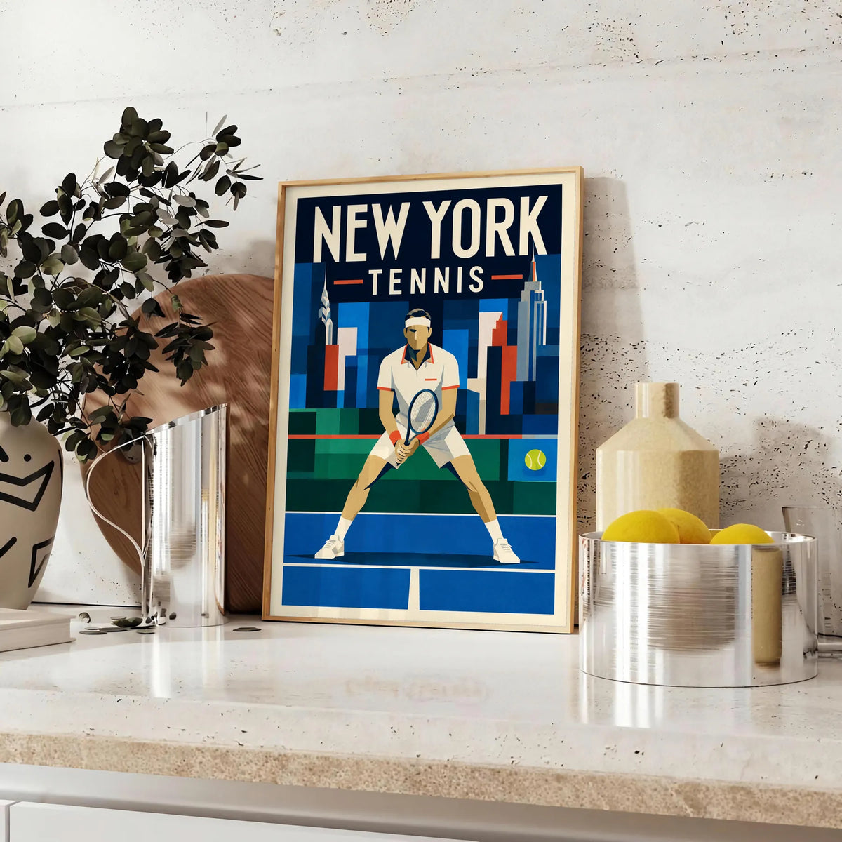 Affiche New York Tennis Ny Male Split Step prêt, affiche Art déco de tennis new-yorkaise