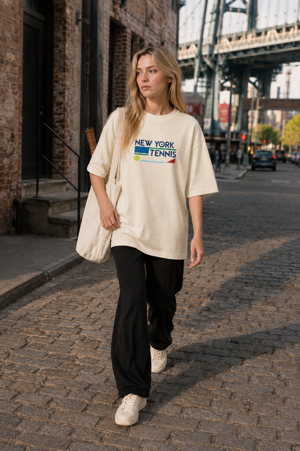 T-shirt New York Tennis Escaliers 25. design textile unisexe [color:natural] [view:front]