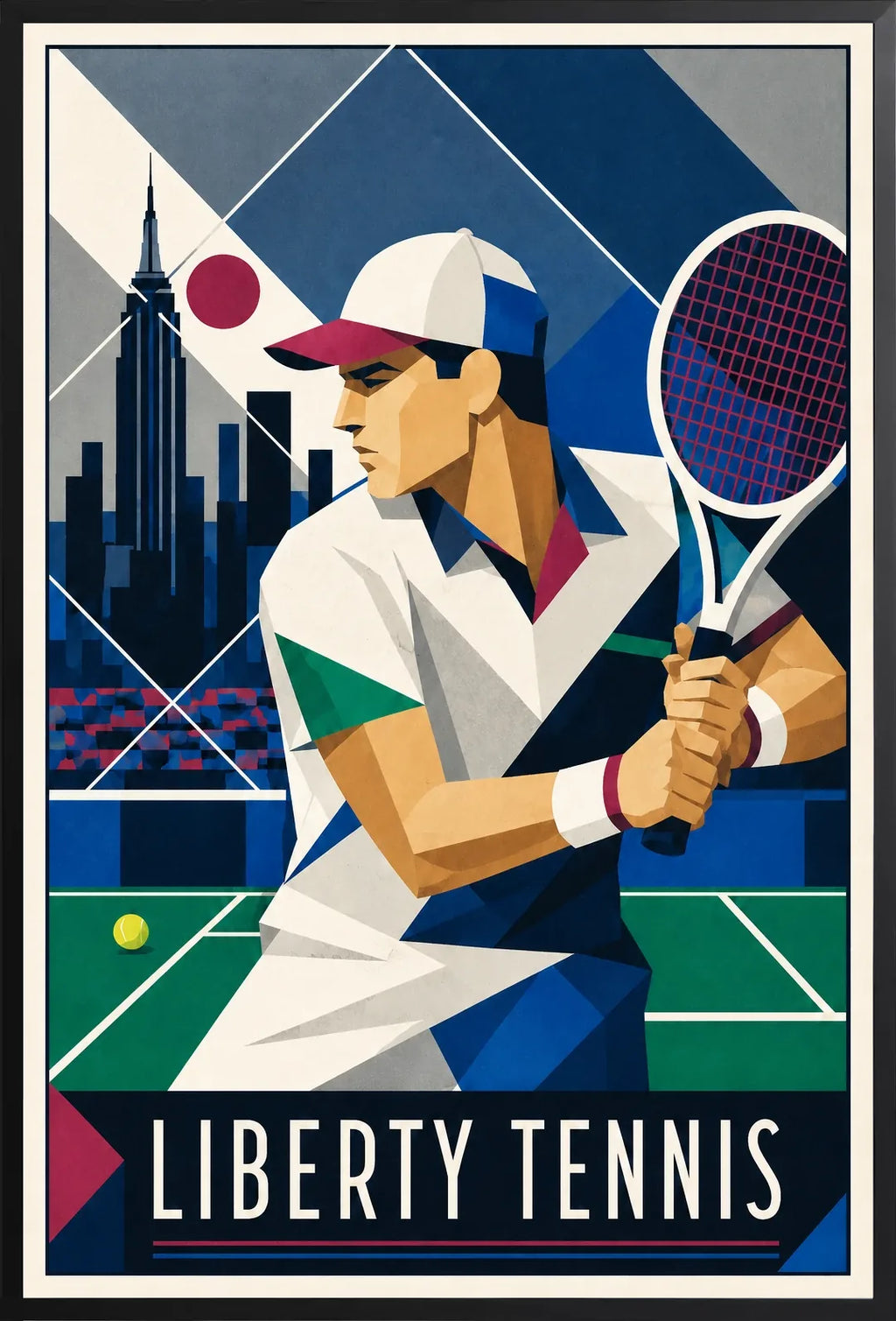 Affiche New York Tennis New York Male Art Deco Coiled revers, affiche Art déco de tennis new-yorkaise