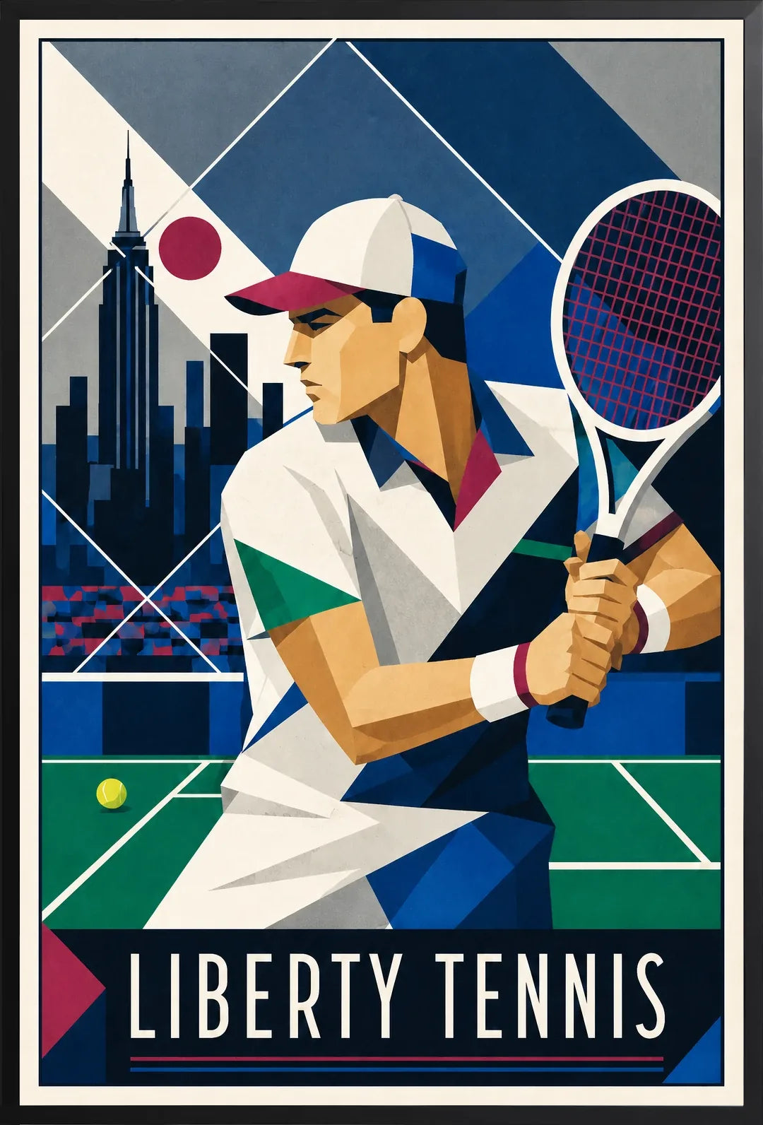 Affiche New York Tennis New York Male Art Deco Coiled revers, affiche Art déco de tennis new-yorkaise