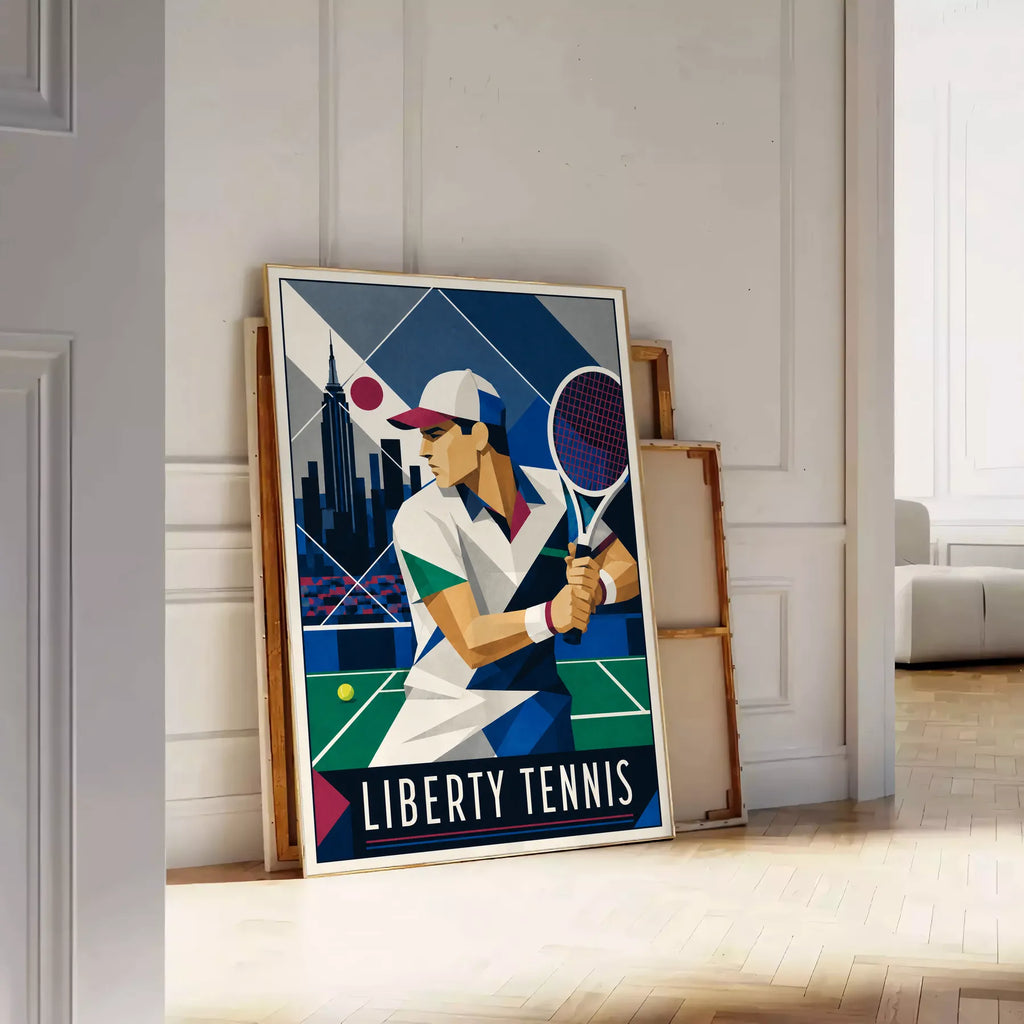 Affiche New York Tennis New York Male Art Deco Coiled revers, affiche Art déco de tennis new-yorkaise